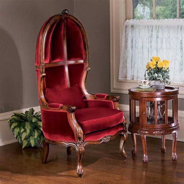 Victorian Balloon Chair carved solid mahogany antique replica Red